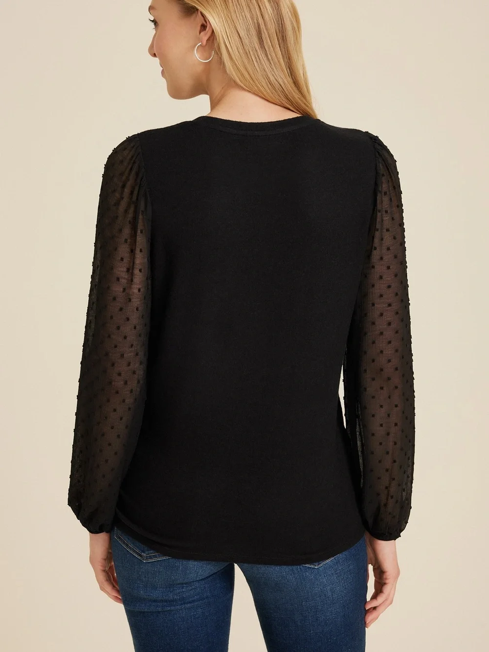 Maurices Black Long Sleeve Swiss Dot Sleeve Tee - Picture 6 of 6
